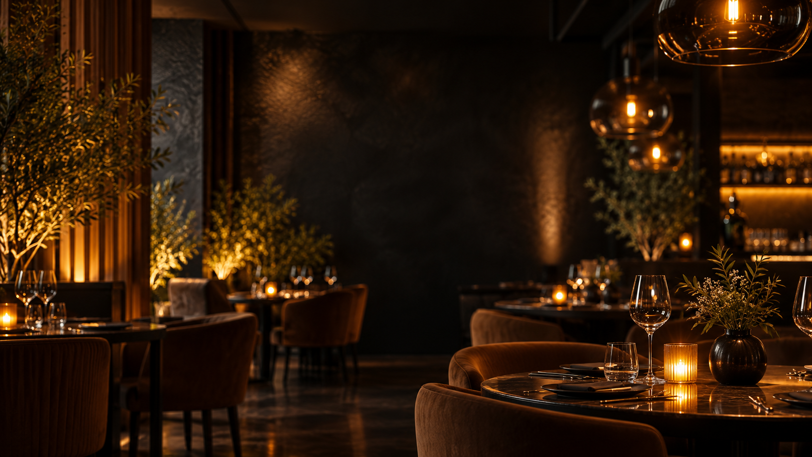 Matsalen på Laki Restaurang med dukade bord och varmt ljus
